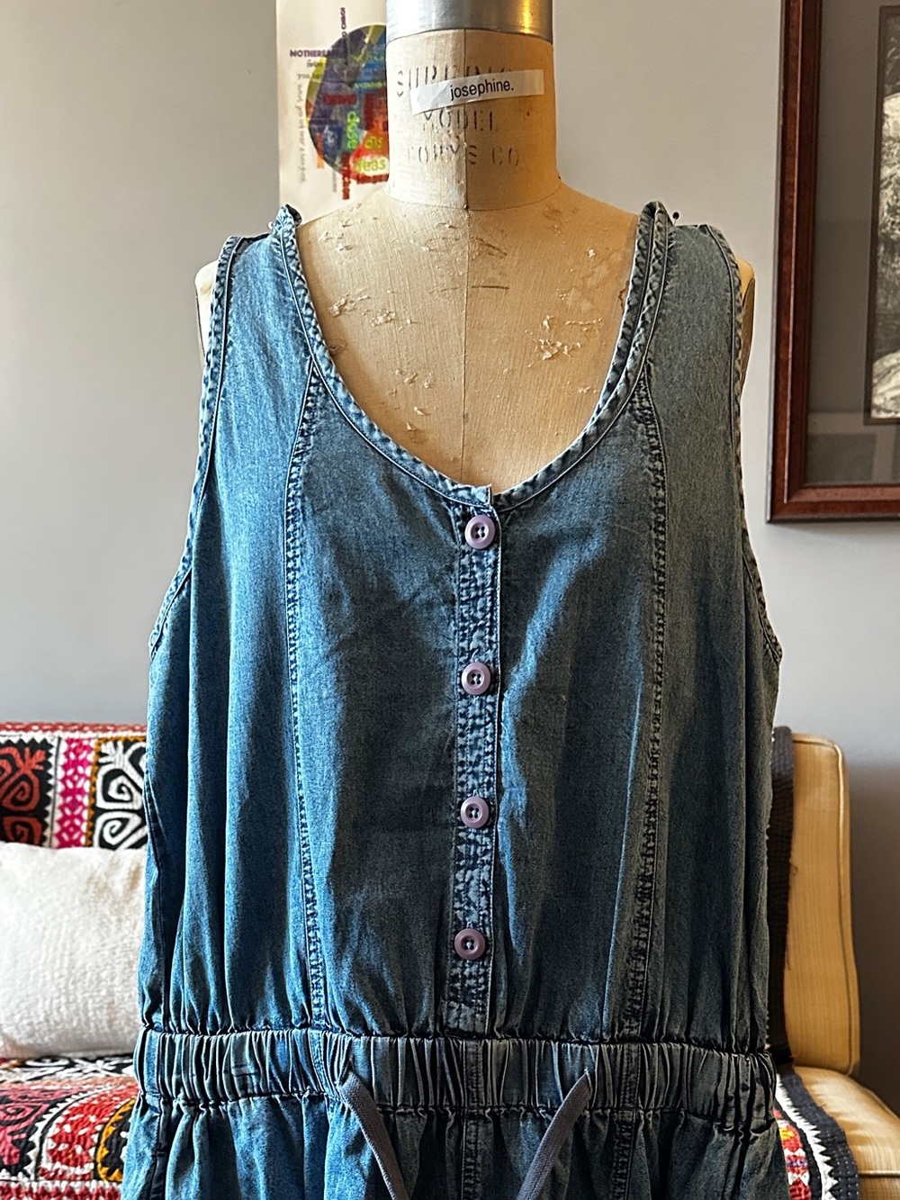 Washed Blue Denim Button-Front Women's Romper
